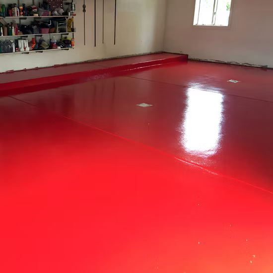 Bright red solid color epoxy garage floor